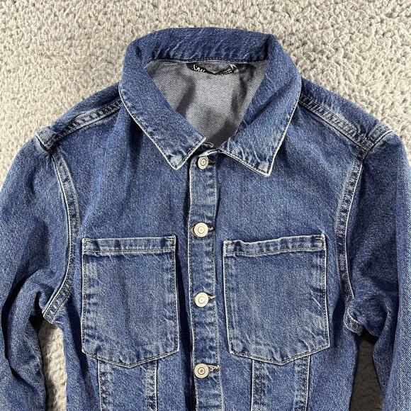 ZARA DENIM SHIRT DRESS MINI WOMENS XS BLUE BUTTON LONG SLEEVE BIKER TRUCKER JEAN - Picture 2 of 10